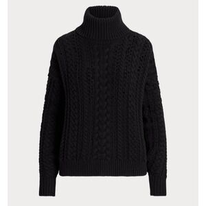 Lauren Ralph Lauren Cable Knit Cotton Blend Roll Neck Sweater‎ Sz M, Black Label